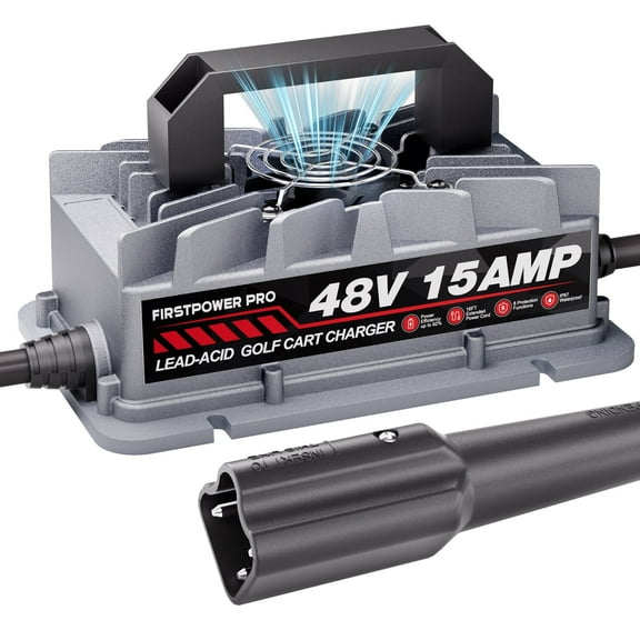 48V 15A Golf Cart Charger - 750W Smart Charger with Auto Shutoff, Waterproof Design & LED Display for EZGO/Club Car