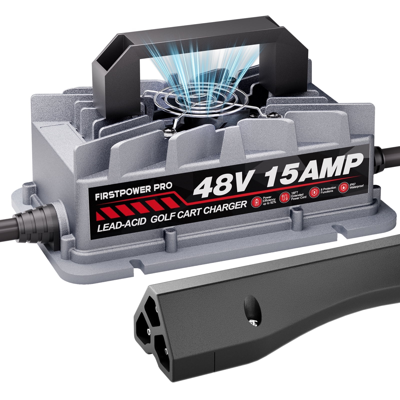 48V 15A Golf Cart Charger for EZGO & Club Car | 750W High-Efficiency Charger | IP65 Waterproof | Auto CC/CV Charging | Overvoltage/Short-Circuit Protection