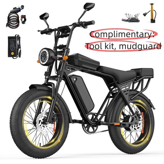 48V 15Ah Electric Bike 1500W Brushless Motor, 28MPH Top Speed, 30-50 Mile Range, 204" Tires, 485lbs Max Load, Removable Battery