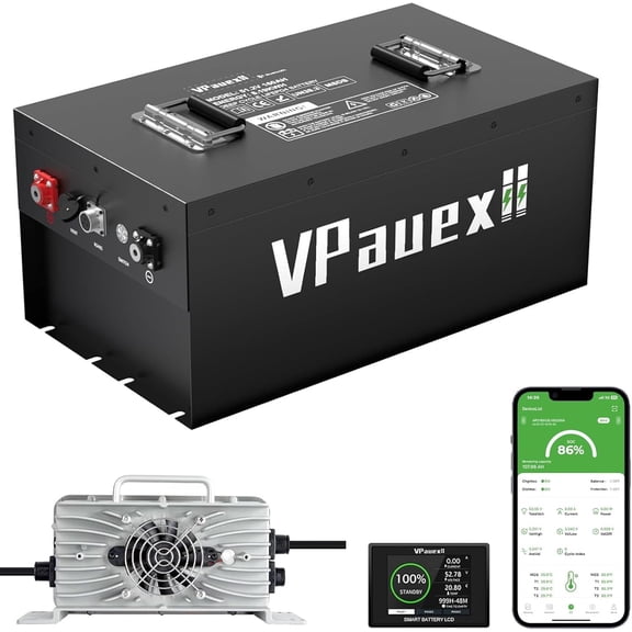 48V 160Ah Lithium Golf Cart Battery,48V Golf Cart Batteries with 22A Charger,Built-in 200A BMS,Metal Casing,Supports Mobile APP,Touch Monitor,6000+ Cycles,Peak Current 1000A,Max 10.24kW Output Power
