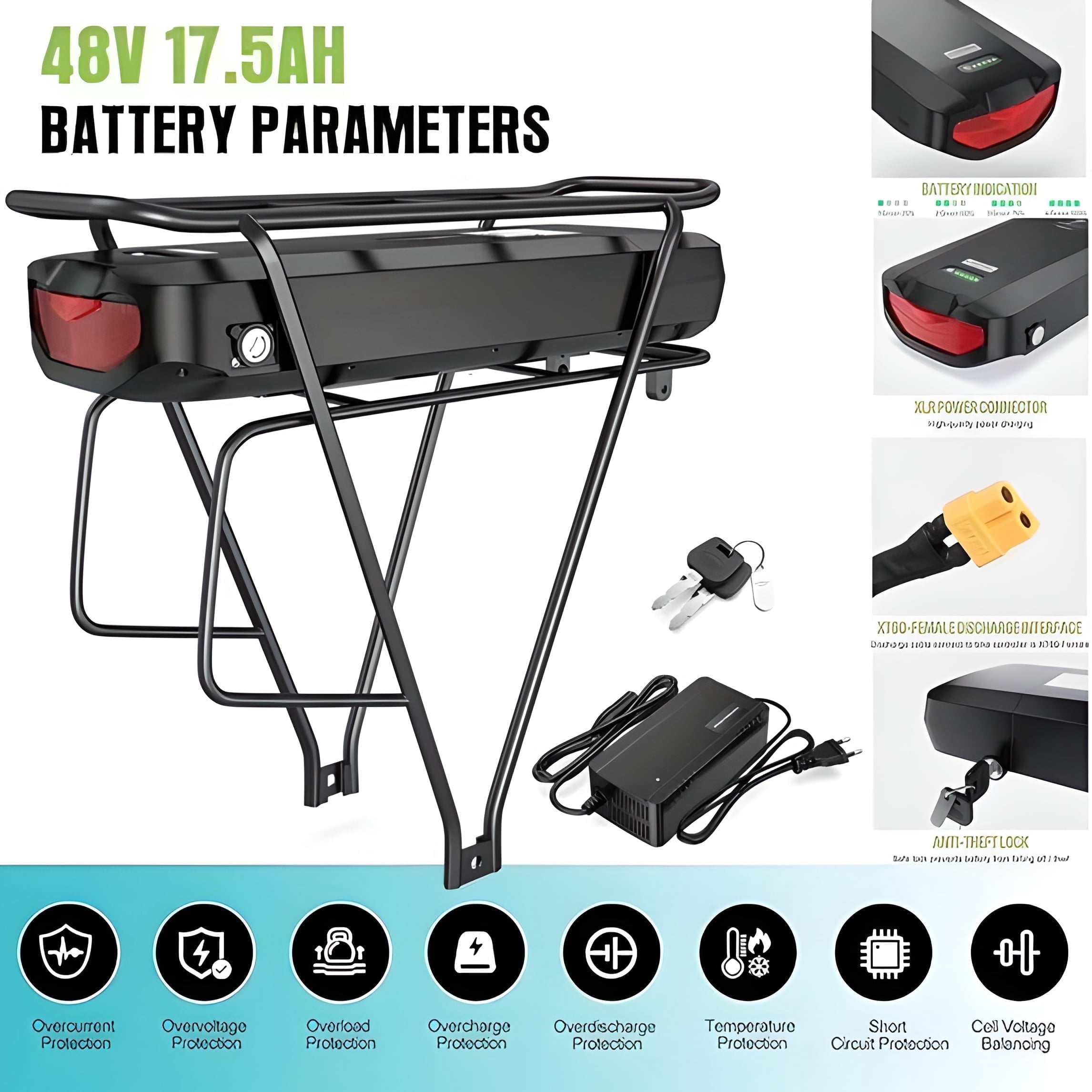48V 18.2Ah Electric Bicycle Battery With Rear Rack Luggage