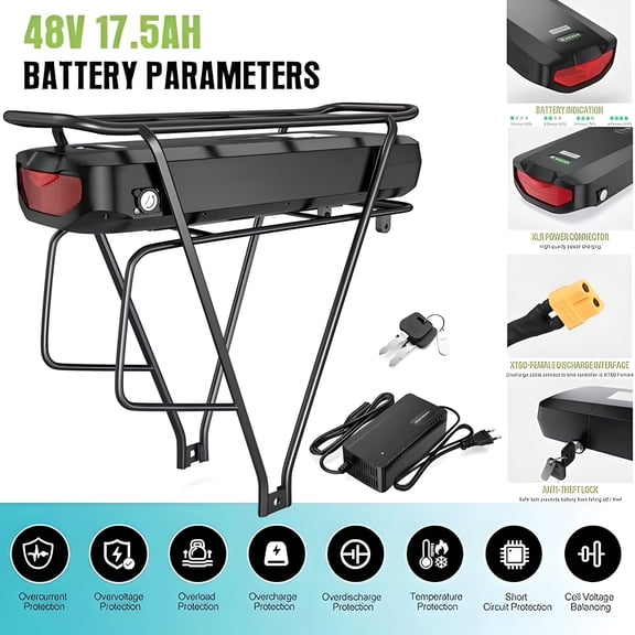 48V 18.2Ah Electric Bicycle Battery With Rear Rack Luggage