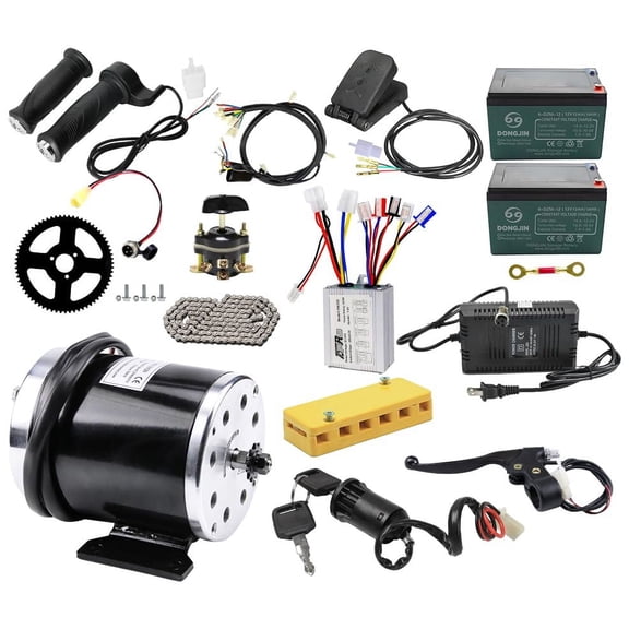 24V 500W Brushed DC Electric Motor and Controller Battery DIY Kit for Electric Scooter Go Kart Conversion Kit Lawn Mower ATV Quad Buggy Golf Cart Complete Upgrade Set with Accessories