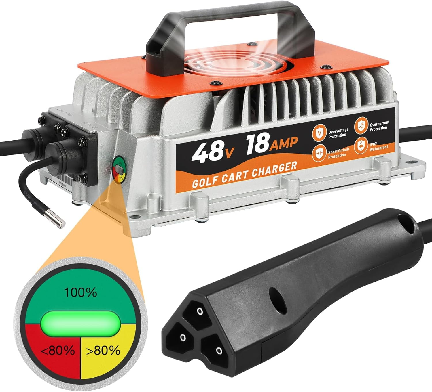 48V 18A Golf Carts Battery Charger for EZGO RXV & TXT , Smart EZGO 48V Golf Cart Charger with 3-Pin Triangular Plug for Lead-Acid Battery, IP67 Waterproof