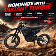 48V 20.8Ah Electric Dirt Bike for Adults, 1200W Mid-Drive Motor Peak 2600W, 50km/h Max Speed, 14"/12" Off-Road Tires, Hydraulic Disc Brakes, IPX6 Waterproof, Electric Motorcycle for Teens & Adults