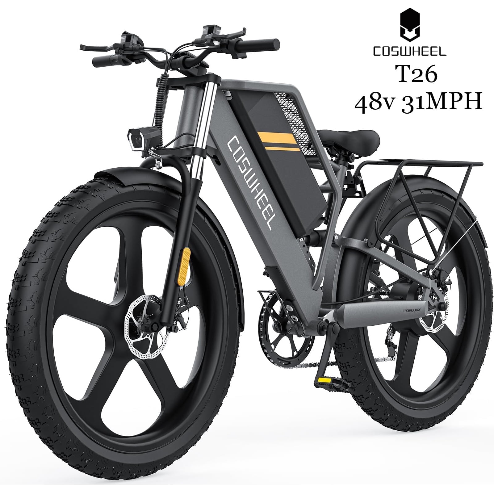 48V/25Ah Removable Battery COSWHEEL T26 Electric Bike for Adults,Electric bicycles 1500W Motor UP to 31MPH & 87 Miles, Off Road Electric Dirt Bike with 7-Speed, 26" x 4.0 Fat Tire Full Suspension