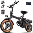 thumbnail image 1 of 48V 400W Electric Bicycle 14-inch Folding Model-20MPH High Speed, Dual Disc Brake Safety System, Dual Mode Riding Suspension Front Fork + 330LB Load-bearing Black, 1 of 8