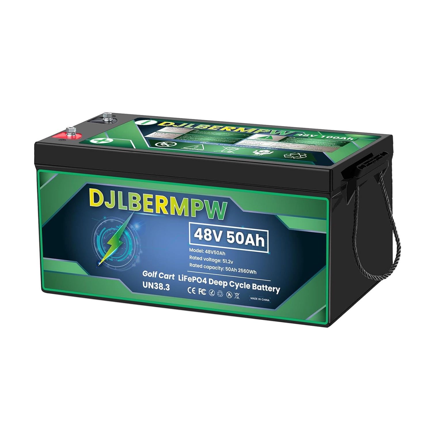 48V 50Ah LiFePO4 Lithium Battery, Built-in 50A BMS 2560Wh,15000 Deep Cycle 48V Golf Cart Lithium Battery for Off Grid, RV, Solar