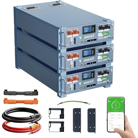 48V 600Ah LiFePO4 Lithium Battery,Auto Fire Suppression,WiFi/Bluetooth, 48V Server Rack Battery,(3 Pack 48V 200Ah),30.72kWh,6000+ Cycles,for Solar Energy Storage, Off-Grid, Backup Power