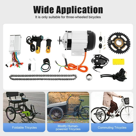 48V 750W Electric Geared Brushless Motor Controller for E- Tricycle / Rickshaw (Batteries Not Included)