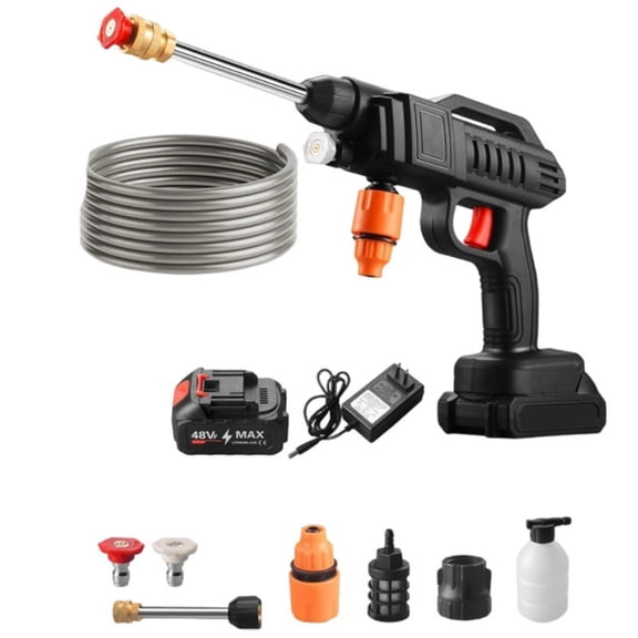 48V Battery Powered Pressure Washer, Portable, Extension Poles, Carry Handle, Long Runtime