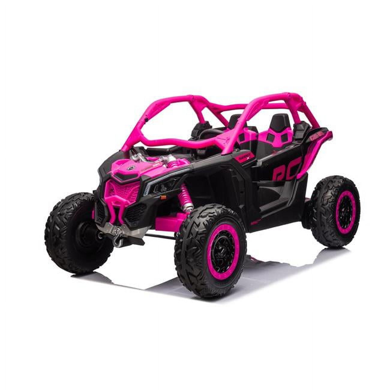 Artes Suppliers 48V Can Am Maverick UTV 2-Seater Ride-On Car with Leather Seat, Pink