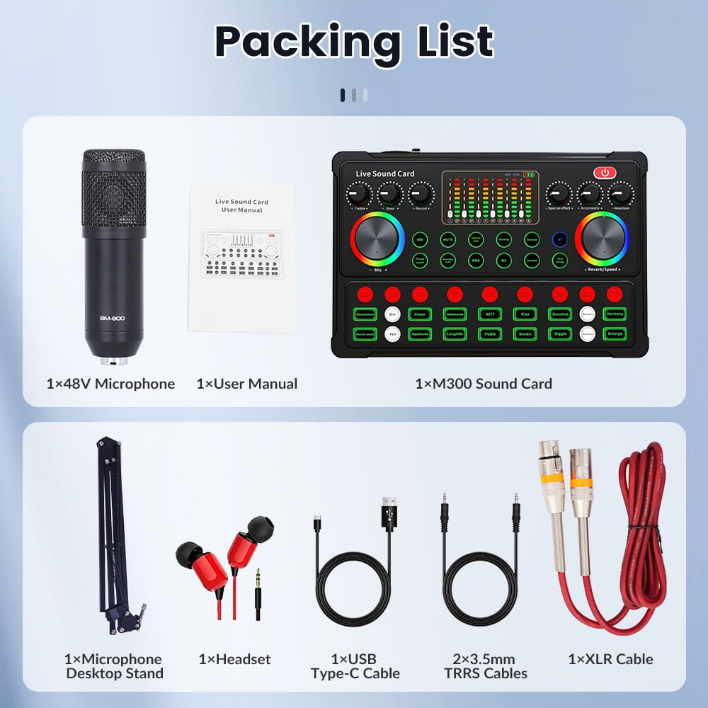 48V Condenser Microphone Set,Podcast Studio Equipment,M300 Sound