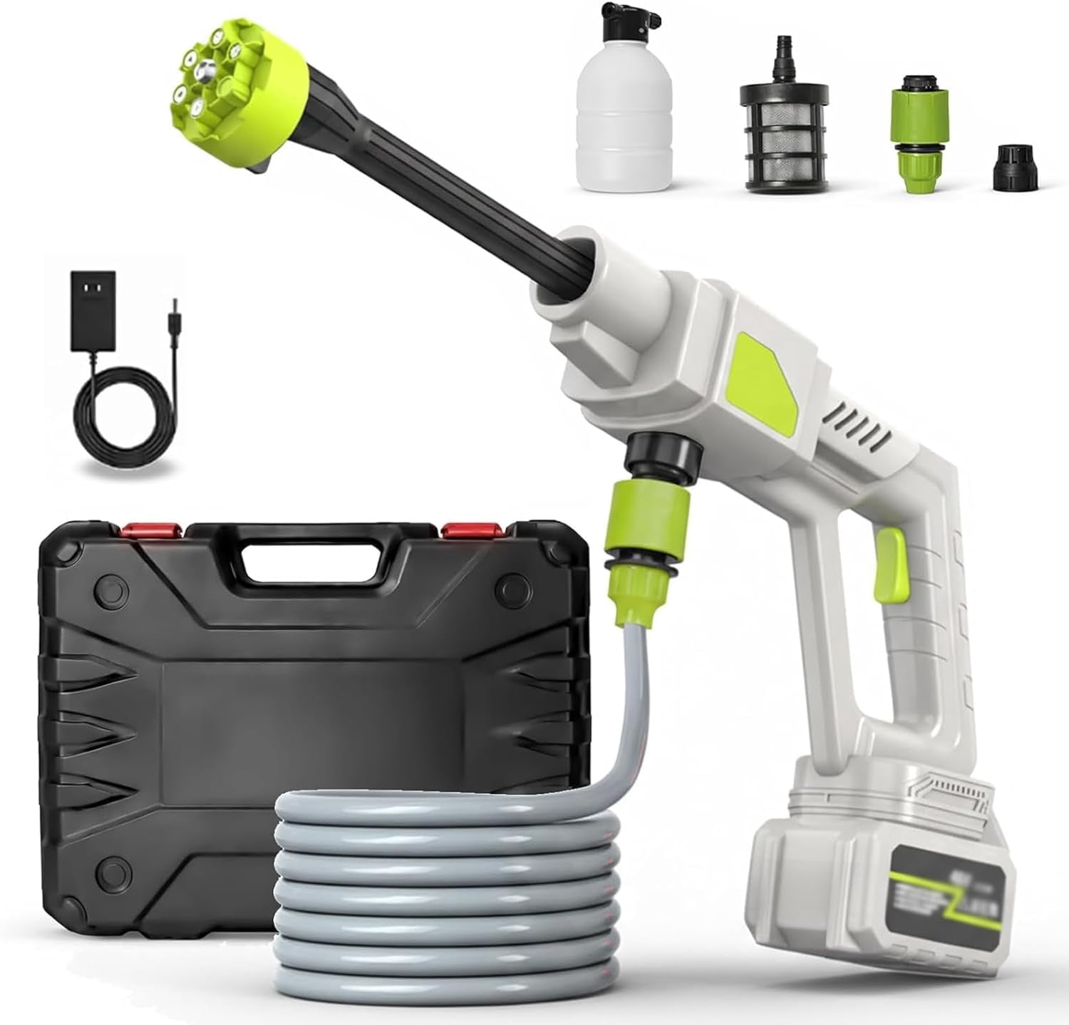 48V Cordless Pressure Washer with 6-in-1 Nozzle & Single Port Charger Base, Battery Powered High Pressure Cleaner for Car, Patio, Yard, Garden, Floor(RL White 1 Set)