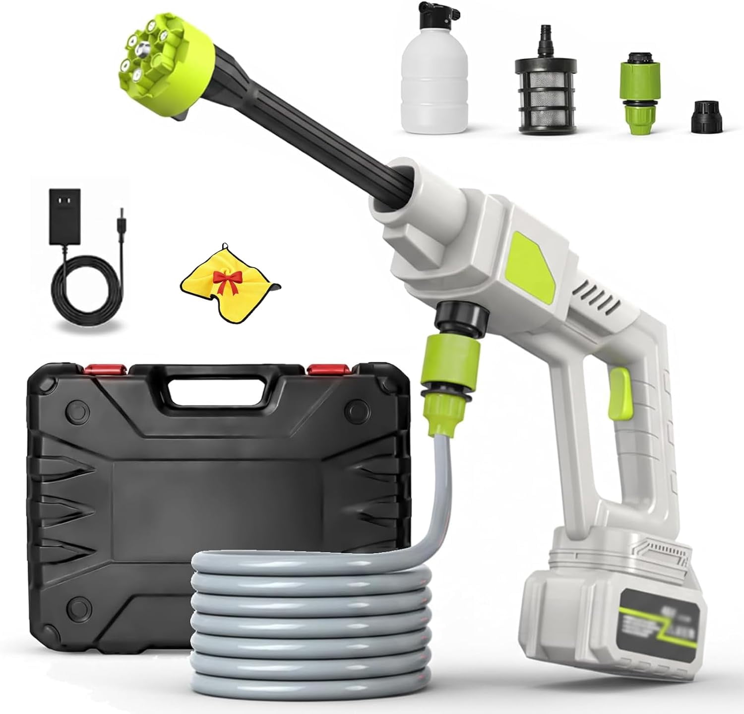 48V Cordless Pressure Washer with Battery & Single Port Charger, 6-in-1 Nozzle, Strong Water Pressure for Car, Floor, Yard, Patio, Garden