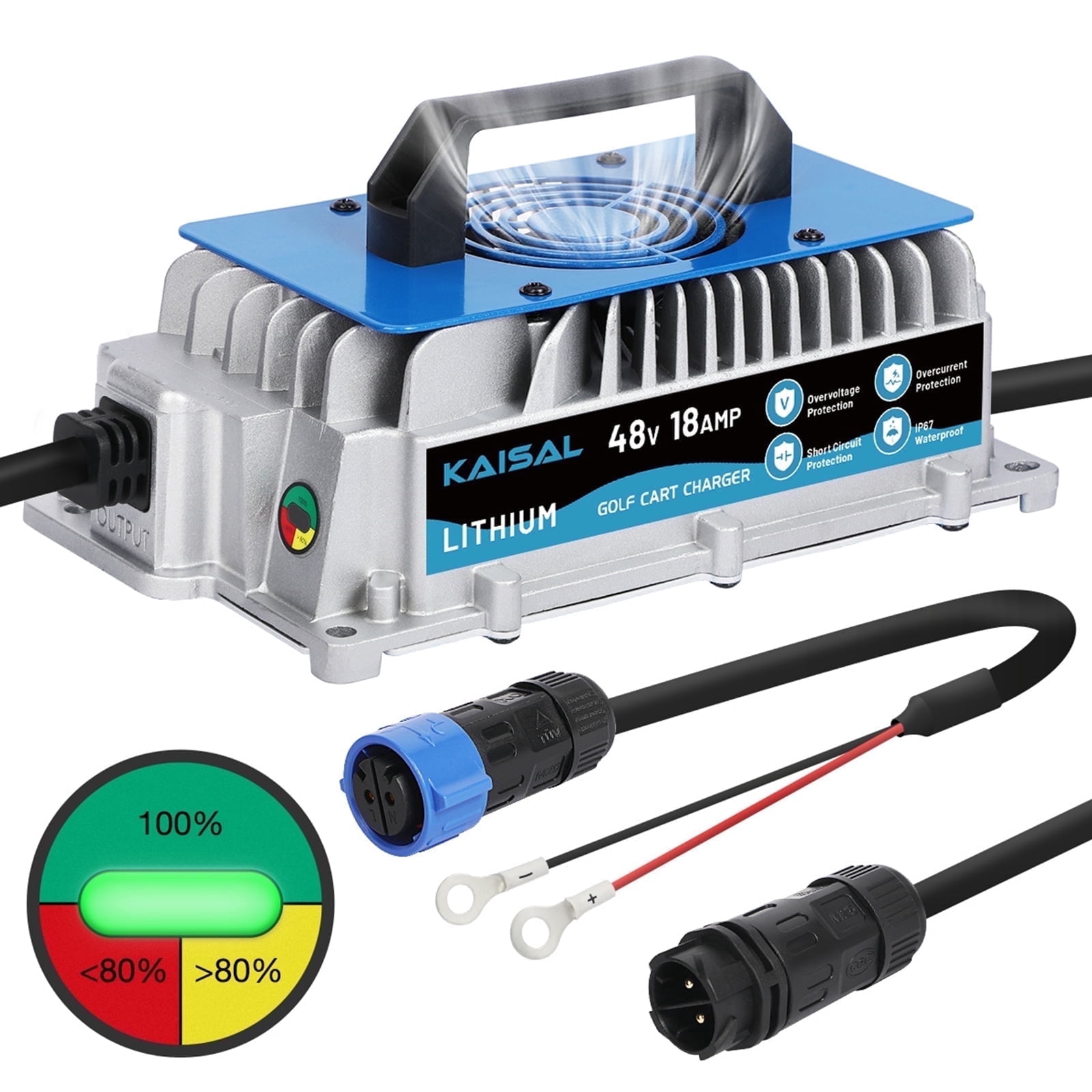 48V 18A Golf Cart Battery Charger Lithium Battery Charger IP67 Waterproof, for Golf Cart, Forklift, Boat, Solar, RV, Off-Grid