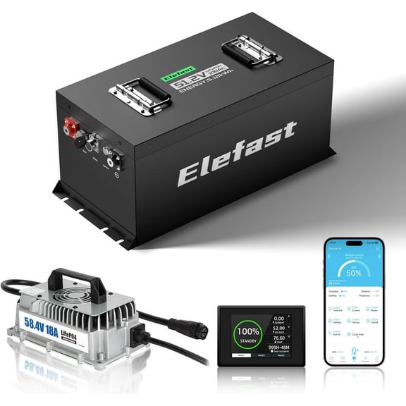 48V Lithium Battery Golf Cart Kit,Mini 100AH Lifepo4 Battery with 18A Charger and Touch Monitor,Peak current 1000A and Built-in 200A BMS,Up to 8000 Deep Cycle,Perfect for Golf Carts