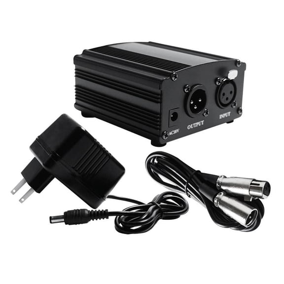 48V Phantom Power Supply Powered+XLR 3 Pin Cable for Condenser Microphone,Music Recording Equipment