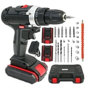 21V Power Drill with 2 Batteries and Charger, Multi-Functional Electric Cordless Drill Set Kit, Portable and Variable Speed, Black