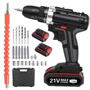21V Cordless Drill Set with 2 Batteries, 3/8 Keyless Chuck, Multi-Functional Electric Power Drill Kit, Portable, 2 Variable Speed & LED Light, Black