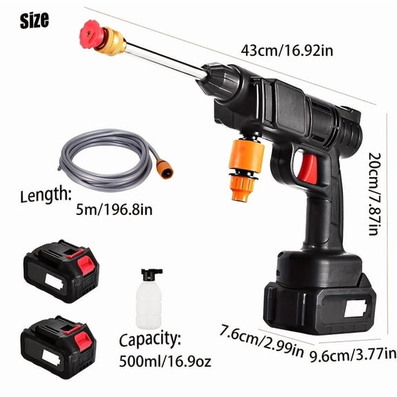 48V Wireless High-Pressure Car Wash Machine, Portable Cleaner with 2 Batteries & 4 Adjustable Nozzles