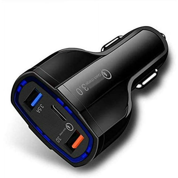 48W 3-Port [One Type-C Port] Adaptive Fast USB DC Car Charger Quick Charge Smart Detect Port