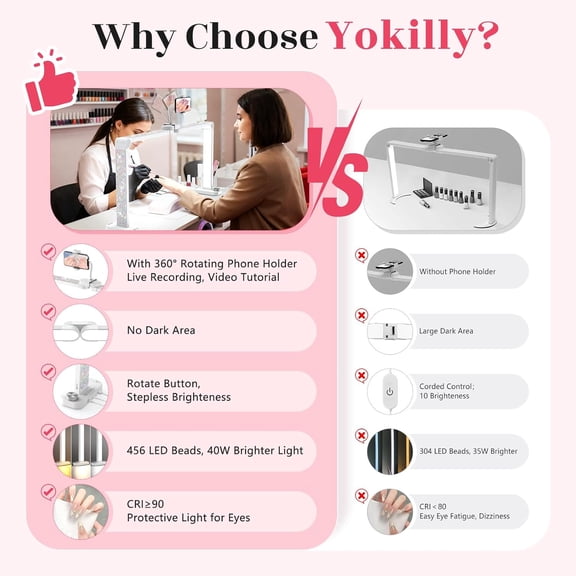 48W Half Moon Light: 34" Shadow-Free Half Moon Light for Desk Salon - Foldable LED Desk Lamp with Stepless Brightness 3000K-6500K for Manicurist Nail Tech (White Diamond, Large)