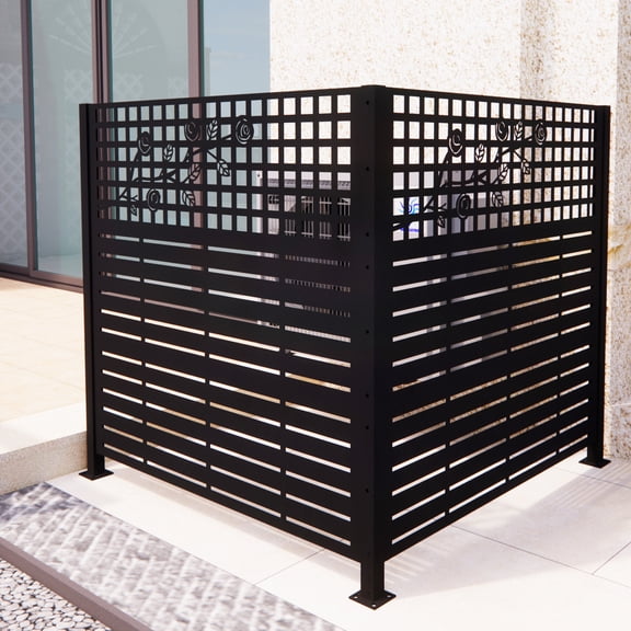48W x 47.3H 2-Panel Metal Privacy Screen for Outdoor AC Unit, Trash Can Enclosure, Pool Equipment Fence, Rose Black