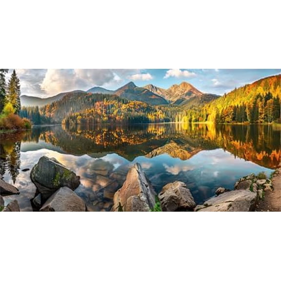 48X20IN, Natural Landscape Waterfall Aquarium Background, Art Nature Photo Theme Fish Tank Background, Lake Terrarium Background with 8 EVA Double-Sided Tape