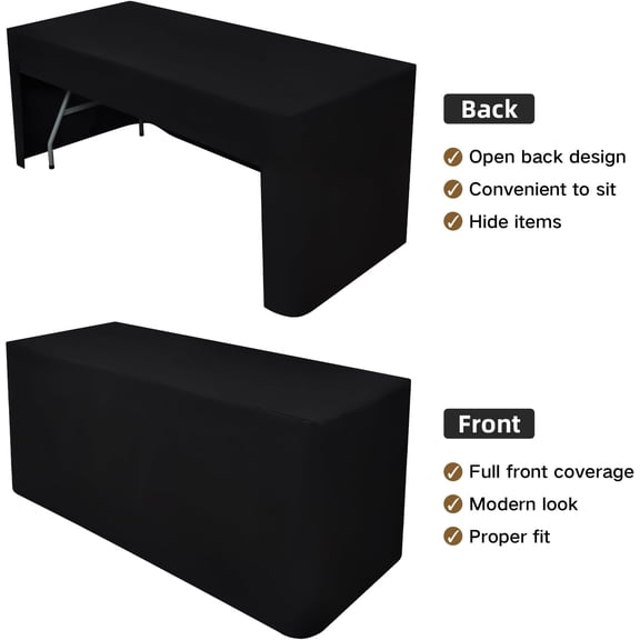 48X24 inch black rectangular custom tablecloth open back custom tablecloth washable polyester custom table cover suitable for 4 feet folding table display trade shows parties weddings birthdays