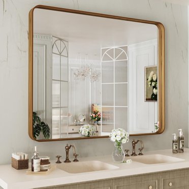 Sweetcrispy 22x30 Inch Black Bathroom Mirror - Farmhouse Style Metal Frame, Tempered Glass