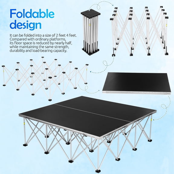 48X48In Stage Platform, 1540lbs Cap Foldable Mobile Stage Risers for Bands, Weddings, Concerts & Schools
