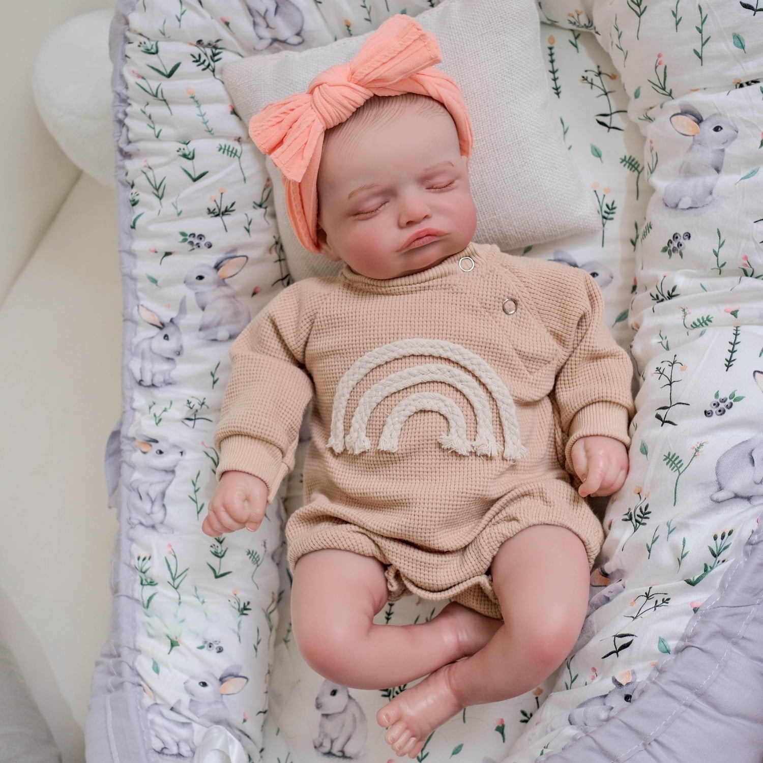 48cm Reborn Baby Doll Girl, Realistic Newborn Baby Doll, Hand Painted Colors, Lifelike 3D Silicone Skin Tone