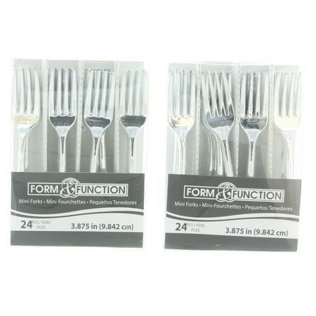 48ct Mini Silver Forks Metallic Plastic Utensil Cocktail Party Appetizer Tool