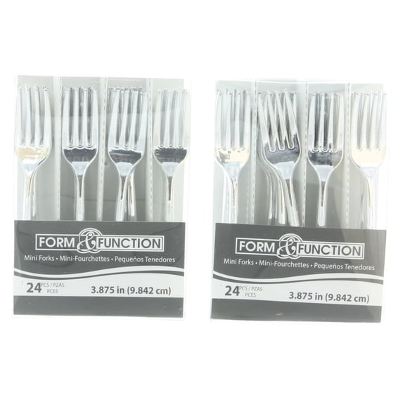 48ct Mini Silver Forks Metallic Plastic Utensil Cocktail Party Appetizer Tool