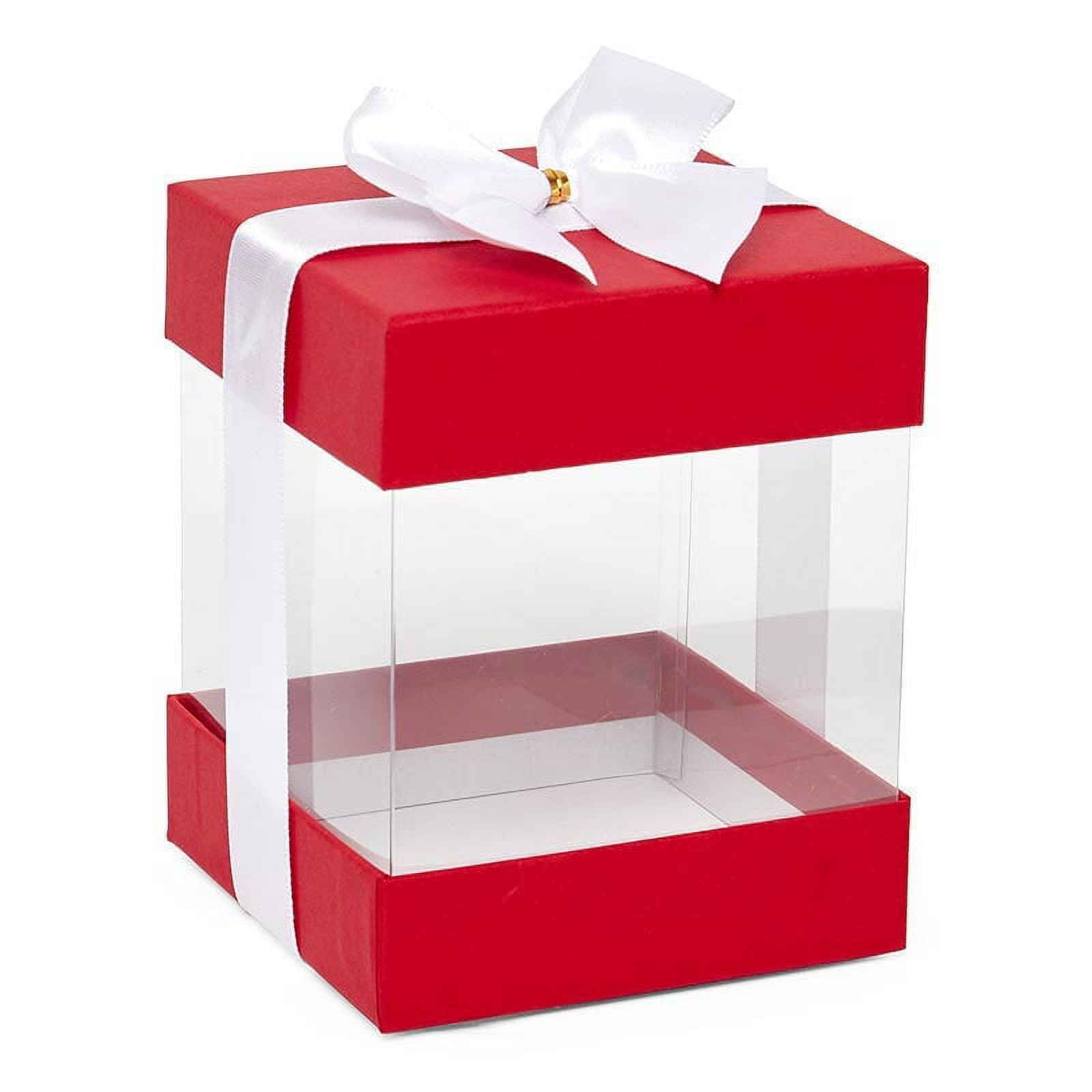 Paper Mart Double Wall Slide Open Box with Frosted PVC Lid, Gift Boxes for Packaging Products, 4 x 4 x 1-3/4 Inch, Kraft, Square (Pack of 100)