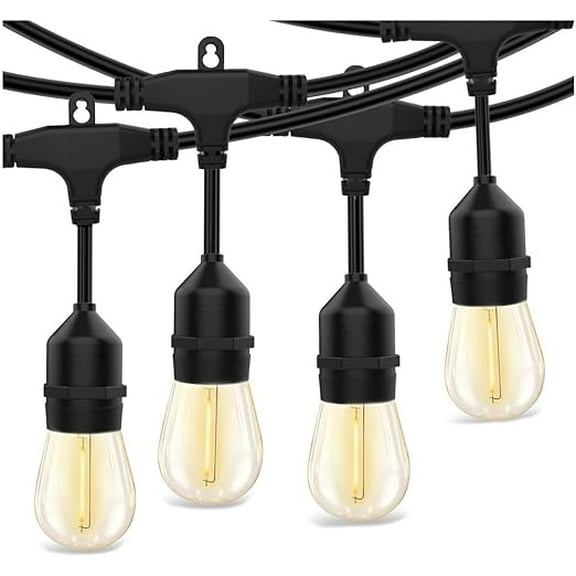 48ft Heavy-Duty S14 String Light - 24 E26 Sockets - 20AWG - 1W S14 Bulbs - LumeGen
