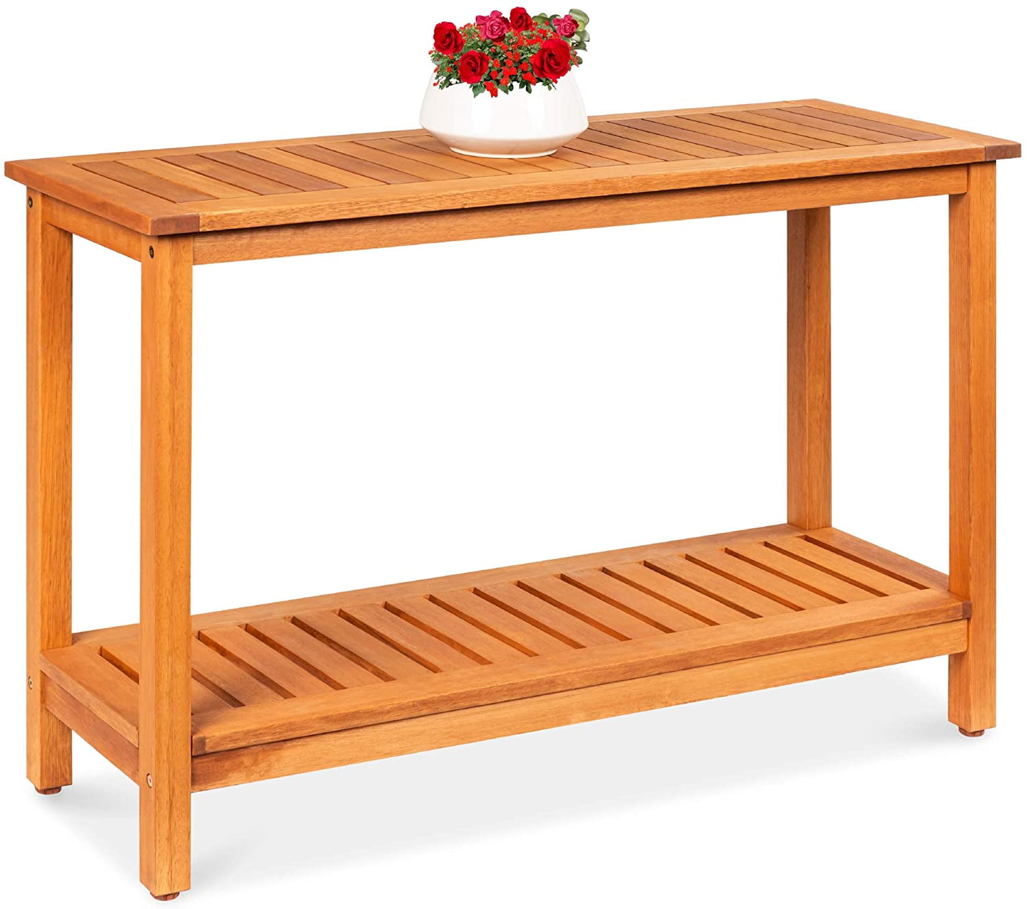 48in Natural Eucalyptus Wood Console Table with Shelves