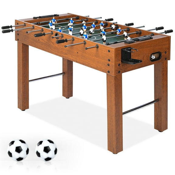 48in Foosball Table, Freestanding Soccer Table Game, Competition Sized Set with 2 Footballs and 2 Cup Holders for Indoor Family Arcade Game Room, Office, Party, Designed for All Ages
