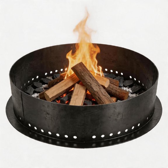 48in Heavy Duty Steel Fire Pit Ring Insert Round Smokeless DIY Outdoor Fire Pit with 360 Perforated Airflow for In-Ground or Above-Ground Backyard Use