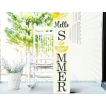 48in "Hello Summer" with Lemon Pattern Wooden Porch Sign - Perfect for Front Porch Decor and Outdoor Parties