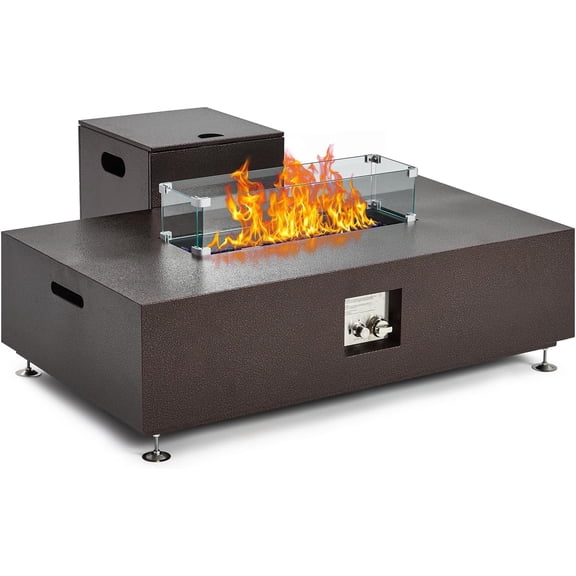 48in Outdoor Propane Fire Pit Table with Tank Cover 50000 BTU Rectangular Gas Firepit with Wind Guard Fire Glass and Rain Cover for Patio Backyard Antique Bronze