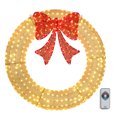 thumbnail image 1 of 48in Pre-Lit Outdoor Christmas Wreath - 315 Warm White LED Lights, Gold Frame with Red Bow, Timer Remote Control, Weather-Resistant, 1 of 6