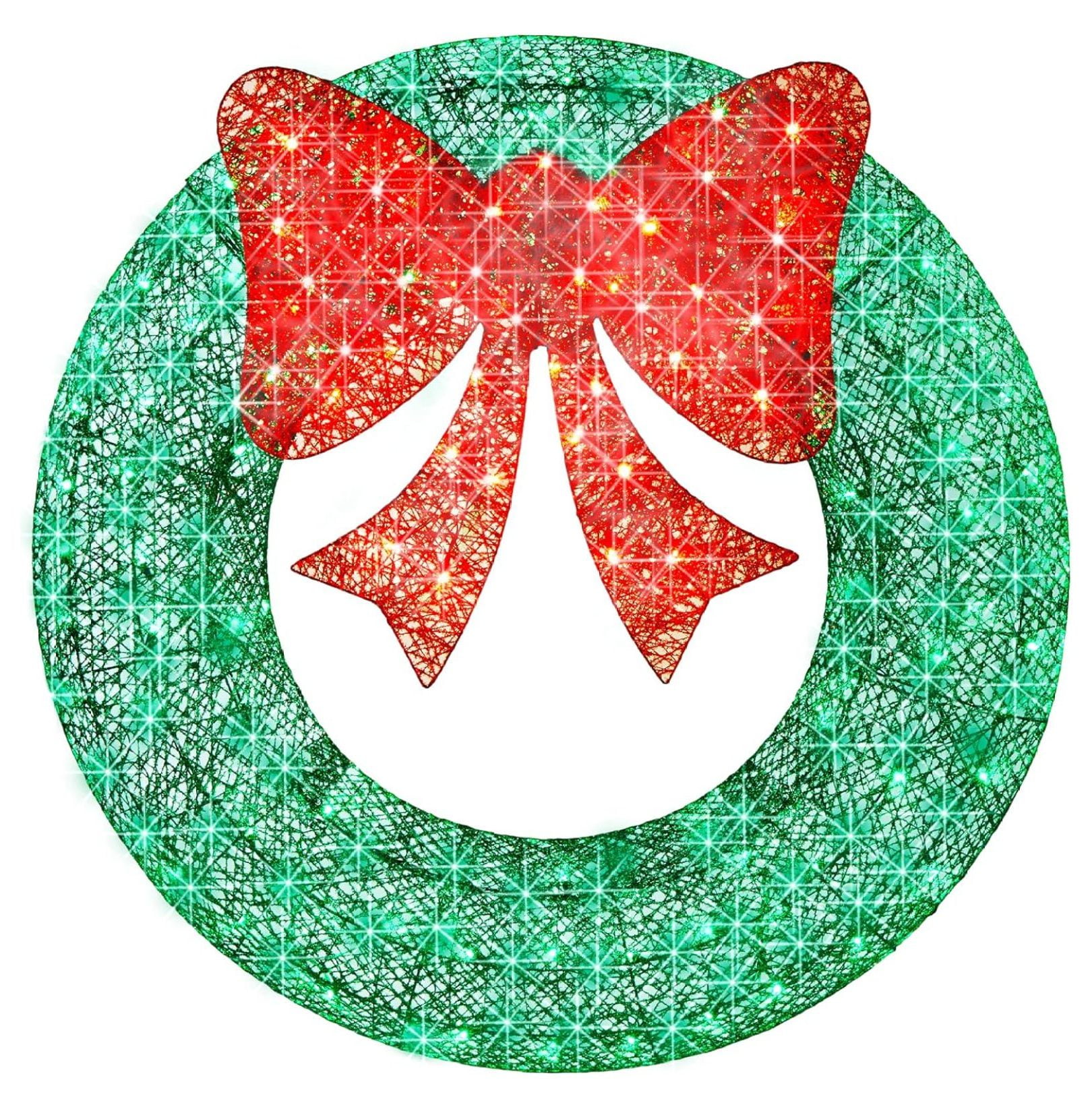48-Inch Green and Red Pre-Lit Outdoor Christmas Wreath with LED Lights