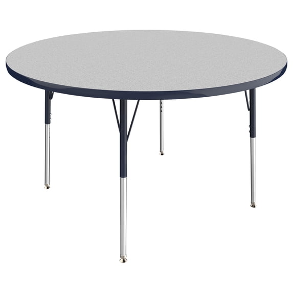 48in Round Everyday T-Mold Adjustable Activity Table Grey/Navy - Standard Swivel with Four 18in Stack Chairs Navy - Swivel Glide