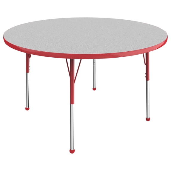 48in Round Everyday T-Mold Adjustable Activity Table Grey/Red - Standard Ball with Four 12in Stack Chairs Red - Ball Glide
