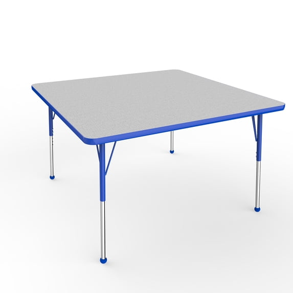 48in Square Everyday T-Mold Adjustable Activity Table Grey/Blue - Standard Ball with Eight 16in Stack Chairs Blue - Ball Glide