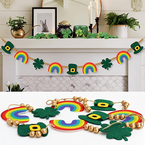 48in St Patricks Day Banner Decorations, Irish Party Hanging Shamrock Garland Decor,for Home Party St Pattys Day Banner Decor Birthday Banner