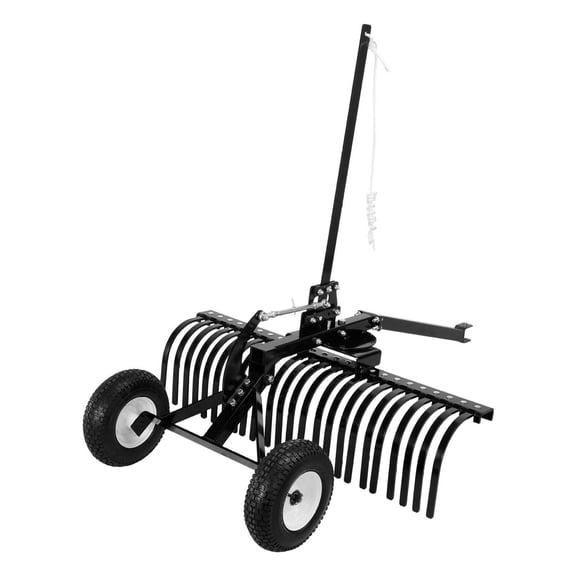 48in Tow Behind Landscape Rake - ATV/Tractor Lawn Rake w/ 24 Steel Tines, Adjustable Height & Angle - Heavy Duty Dethatcher for Leaves, Rocks & Debris