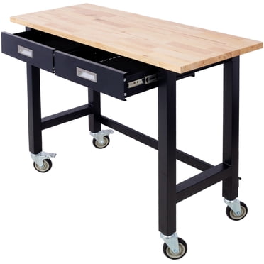 48” Heavy-Duty Solid Wood Work Bench Work Table with Wheels and Drawers ...